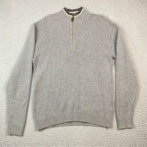 Polo Ralph Lauren Men's Size L Gray Cotton Linen 1/4 Zip Mock Neck Sweater EUC